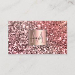 Cartão De Visita Glam Girly Blush Pink Gitter Design Name Monograma
