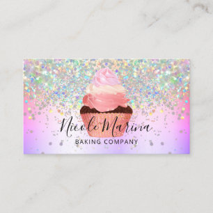 Cartão De Visita Glam Girly Cupcake Bakery Faux Holographic Glitter