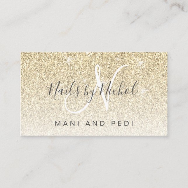 Cartão De Visita Glam Girly Dourada Glitter Mani Nail Studio (Frente)