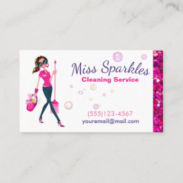 Cartão De Visita Glam Glitter Cartoon Maid House Clearing Services