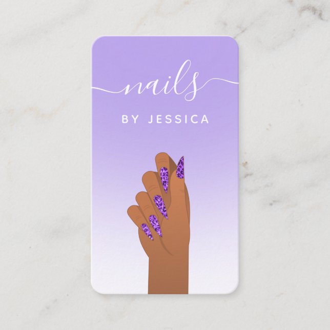 Cartão De Visita Glam Glitter Cheetah Impressão Nail Artist QR Code (Frente)