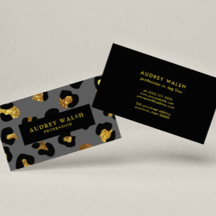 Cartão De Visita Glam Glitter Cinza Dourada Leopardo Impressão lux
