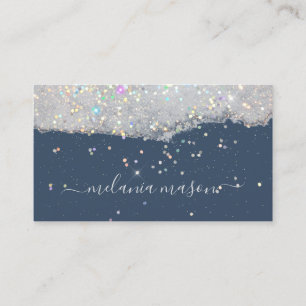 Cartão De Visita Glam Holographic Glitter Makeup Artist Blue