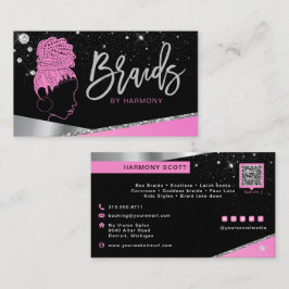 Cartão De Visita Glam Pink Silver Diamantes Brilhantes Cabelo Braço