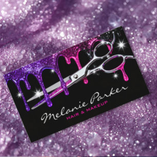 Cartão De Visita Glam Purple Pink Glitter Drip Hair Estilista