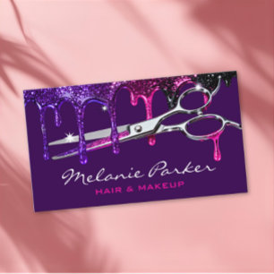 Cartão De Visita Glam Purple Pink Glitter Drip Hair Stylist