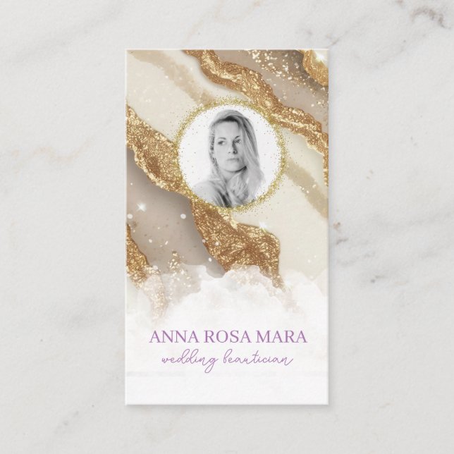 Cartão De Visita *~* Glam QR Agate Ivory Dourado Glitter PHOTO AP66 (Frente)