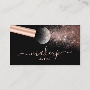 Cartão De Visita Glam Rosa Dourada Glitter Brush Makeup Artist Salo
