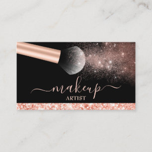 Cartão De Visita Glam Rosa Dourada Glitter Brush Makeup Artist Salo