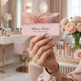 Cartão De Visita Glam Rosa Dourado Brilho Abstrato Metálico 