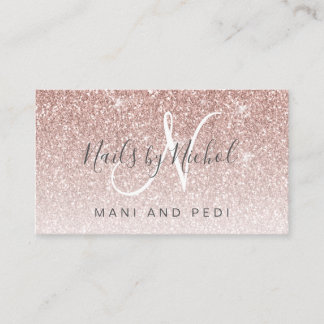 Cartão De Visita Glam Rosa Dourado Glitter Mani Nail Studio