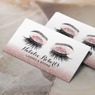 Cartão De Visita Glam Rosa Dourado Lashes Makeup Artist Eyelash Sal