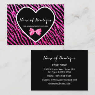 Cartão De Visita Glam, Rosa e Negro, Zebra FAUX Glitz Boutique