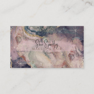 Cartão De Visita Glam Roxo Rosa Água-Cosmética Brilho Cósmico Belez