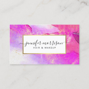 Cartão De Visita Glam Script Fuchsia Watercolor Faux Dourado Poeira