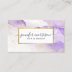 Cartão De Visita Glam Script Purple Watercolor com Ponto Dourado Fa