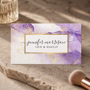 Cartão De Visita Glam Script Purple Watercolor com Ponto Dourado Fa