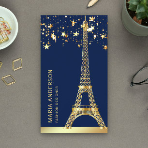 Cartão De Visita Glam Stars Confetti Gold Foil Paris Eiffel Torre