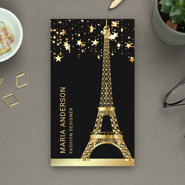 Cartão De Visita Glam Stars Confetti Gold Foil Paris Eiffel Torre (Criador carregado)