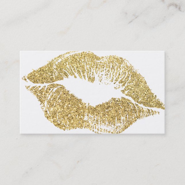 Cartão De Visita Glamor Lipstick Kiss Glitter Dourado (Frente)