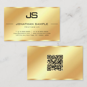 Cartão De Visita Glamor Moderno Monograma QR Código Dourada Modelo