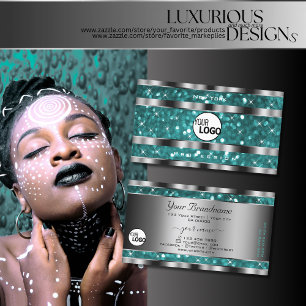 Cartão De Visita Glamorosa Lágrimas de Teal Sparkle Stars Logotipo