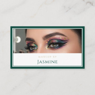 Cartão De Visita Glamoroso Artista de Maquiagem com Brilho Esmerald