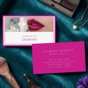Cartão De Visita Glamoroso Artista de Maquiagem Profissional Fuchsi