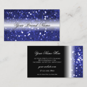 Cartão De Visita Glamoroso Azul Brilhante Glitter e Estrelas Elegan