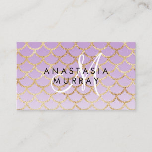 Cartão De Visita Glamour Roxo & Dourado Sereia Brilho Monograma Nom