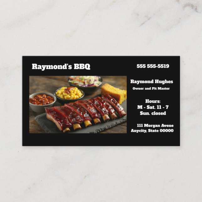 Cartão De Visita Glazed barbecued ribs with side dishes (Frente)
