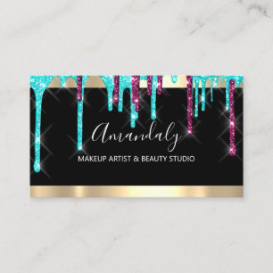 Cartão De Visita Glitter Artista De Maquiagem Gira Unhas Azuis De B