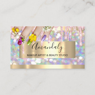 Cartão De Visita Glitter Artista De Maquiagem Glitter Dourado