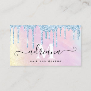 Cartão De Visita Glitter azul-aquarela pingava cabelo e maquiagem