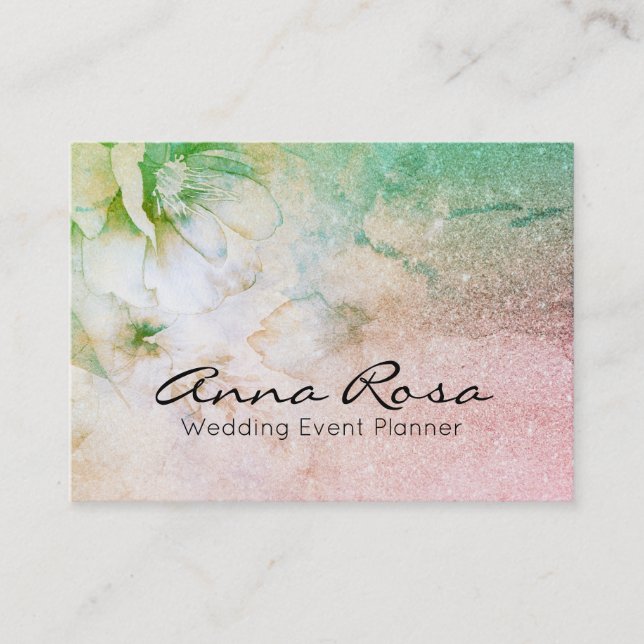 Cartão De Visita *~* Glitter Celestial Turquoise Floral (Frente)