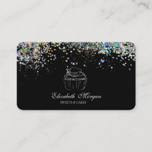 Cartão De Visita Glitter Cupcake Colorido Confete, Preto 