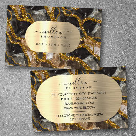 Cartão De Visita Glitter de Agitação de Geodo Dourado Preto