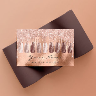 Cartão De Visita Glitter de Arte do Unhas Skinny Rosa Dourado Manic