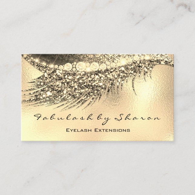 Cartão De Visita Glitter de Extensão de Lash Eyebrow Lux Dourada (Frente)