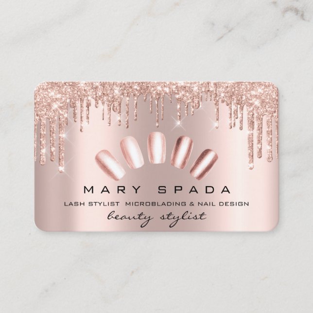 Cartão De Visita Glitter de Faísca do Rosa do Unhas Manicure (Frente)