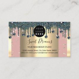 Cartão De Visita Glitter de Frame Dourado Confetti Rosa Teal Drives