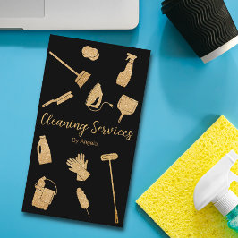 Cartão De Visita Glitter dos Serviços de Limpeza Dourada Vertical P