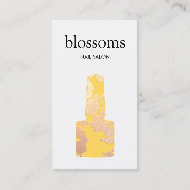 Cartão De Visita Glitter Dourado Amarelo de Salão de Nail (Frente)