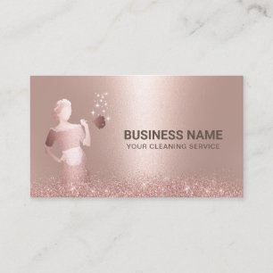 Cartão De Visita Glitter Dourado do Rosa de Serviço de Limpeza de