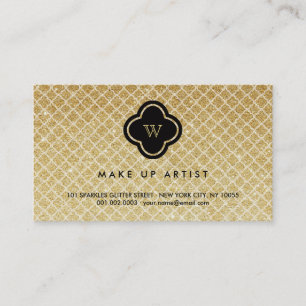 Cartão De Visita Glitter Dourado Monograma Quatrefoil
