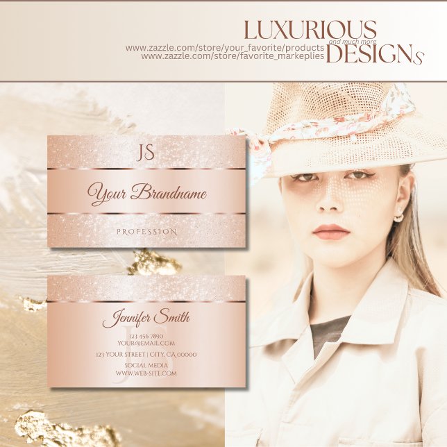 Cartão De Visita Glitter e Iniciais de Rosa de Pastel (Criador carregado)