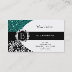 Cartão De Visita Glitter Elegante e Cor damasco com Monograma