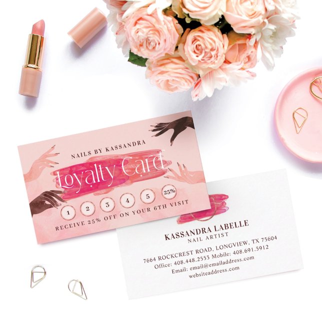 Cartão De Visita Glitter Glam Nail Art Manicure Salon Loyalty Card (Criador carregado)