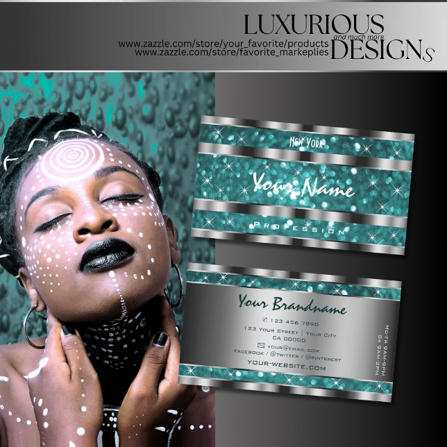 Cartão De Visita Glitter Glamouroso Stars Silver Decor Smart (Criador carregado)