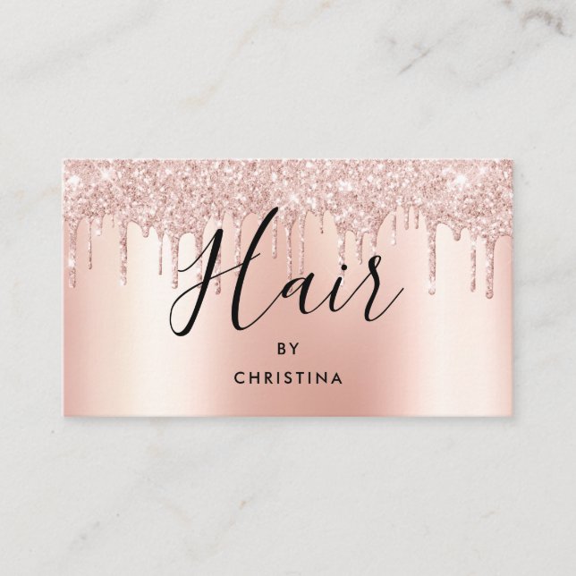 Cartão De Visita Glitter goteja rosa de cabelo metálico de ouro est (Frente)